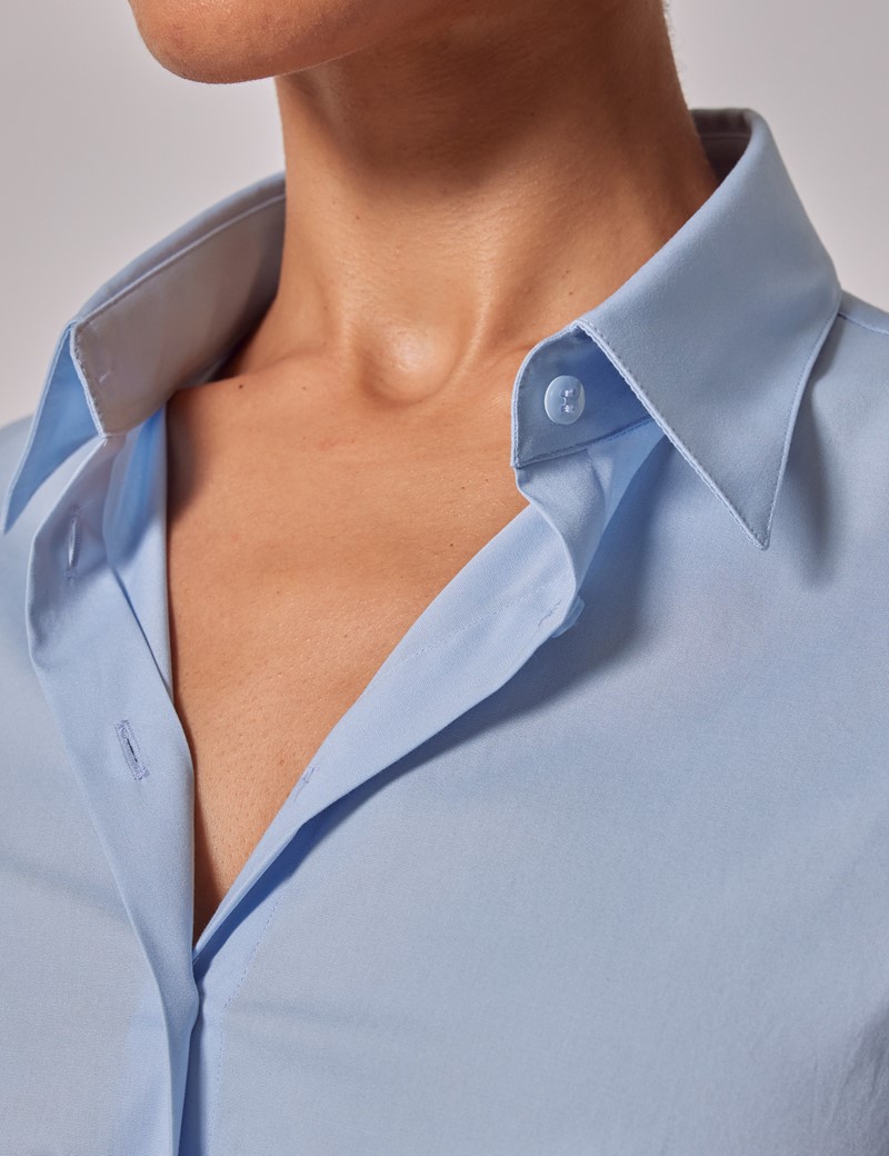 Women's Light Blue Fitted Cotton Stretch Shirt