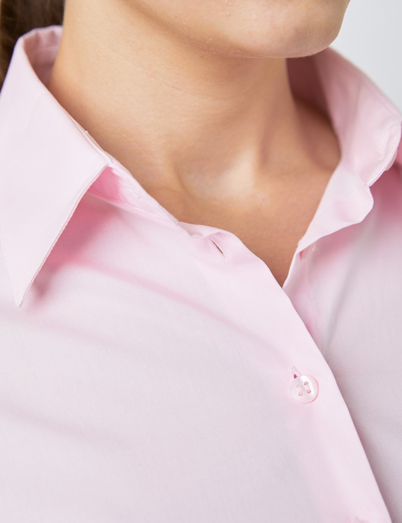 Women's Pink Fitted Cotton Stretch Shirt - Single Cuff