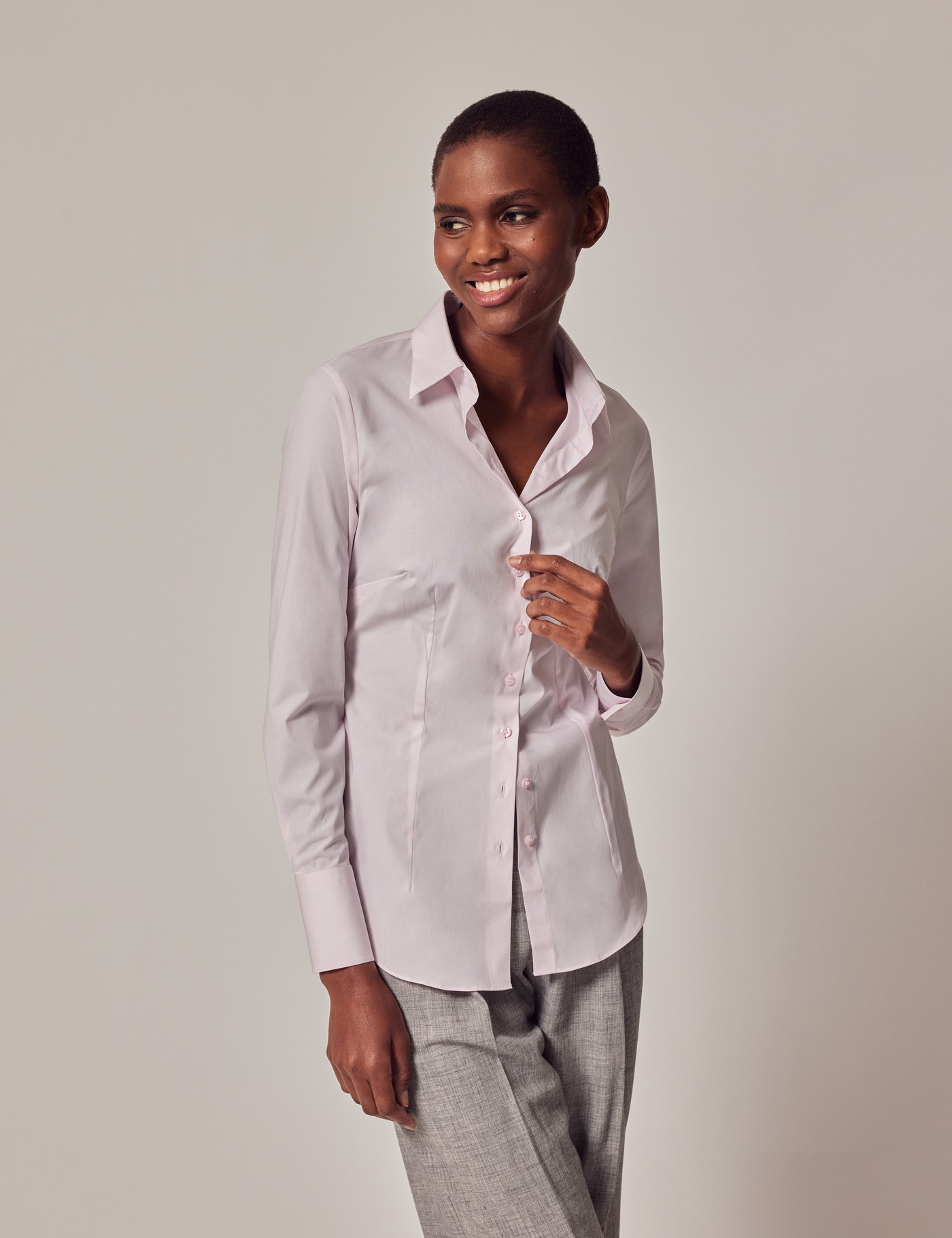 Women's Pink Fitted Cotton Stretch Shirt - Single Cuff | Hawes & Curtis