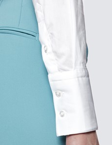 Women's White Fitted Cotton Stretch Shirt - Single Cuffs