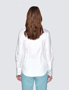 Women's White Fitted Cotton Stretch Shirt - Single Cuffs