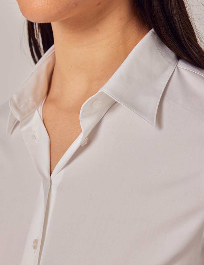 Women's White Fitted Cotton Stretch Shirt - Single Cuffs | Hawes