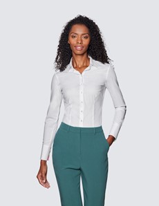 Bluse – Slim Fit – Baumwollstretch – weiß mit Kontrast