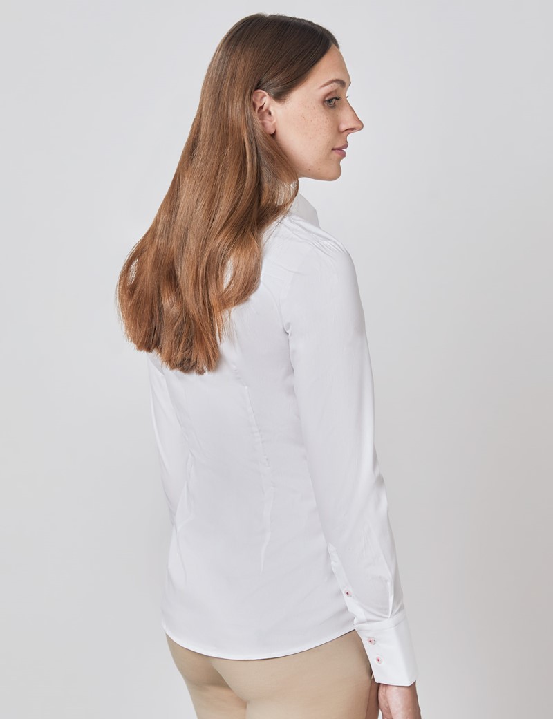 Easy Iron Plain Cotton Stretch Women S Fitted Shirt With Contrast Details And Single Cuff In