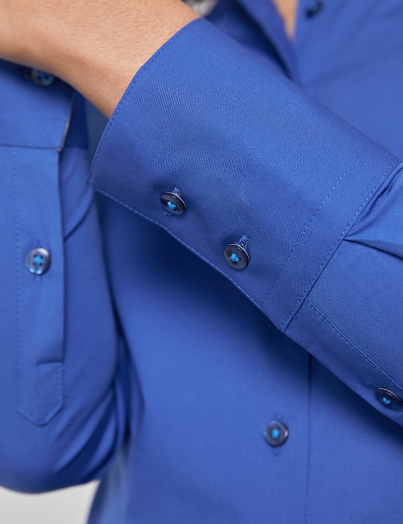 Easy Iron Plain Cotton Stretch Women's Fitted Shirt with Contrast