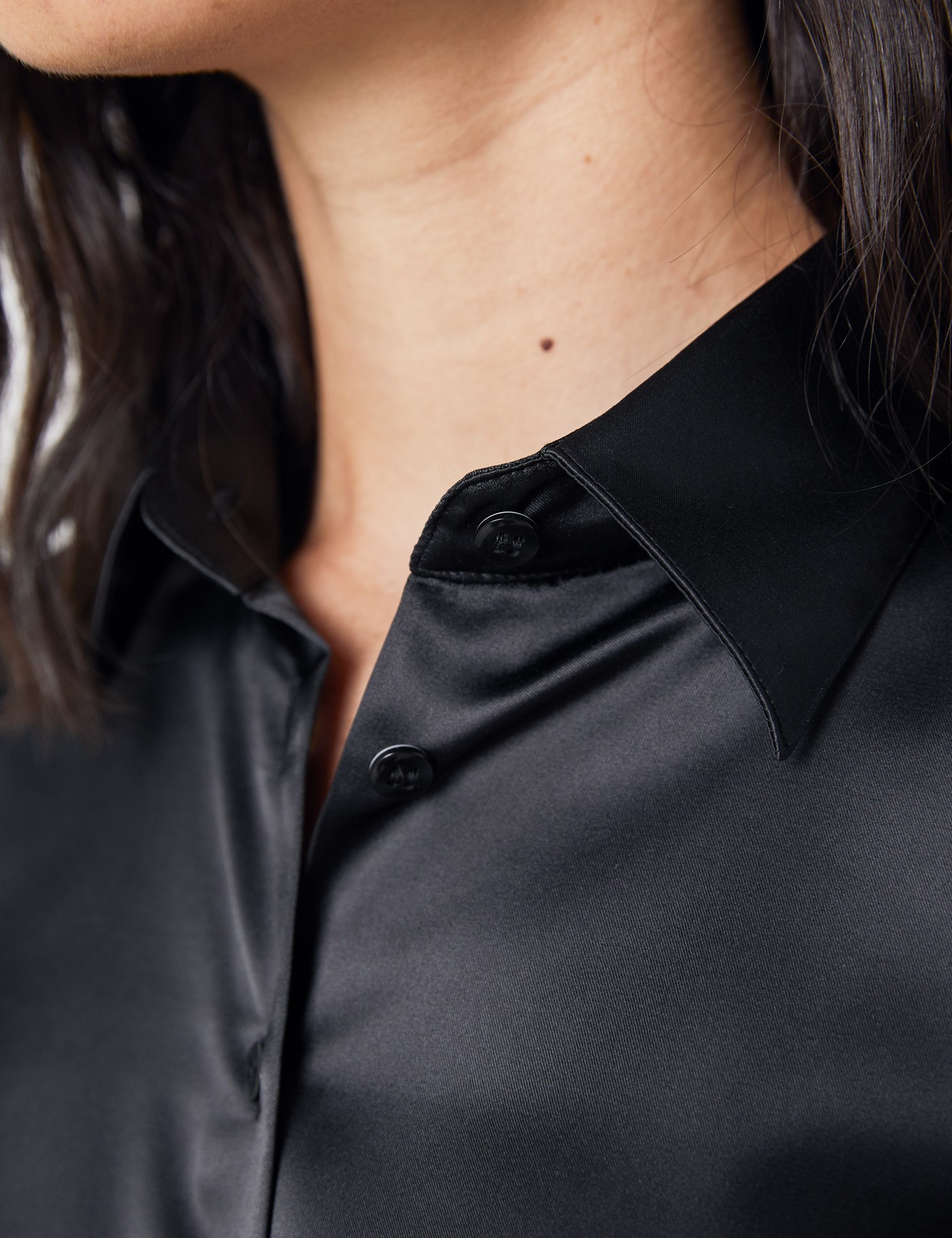 Satin Women's Fitted Shirt with Single Cuff in Black | Hawes & Curtis | UK