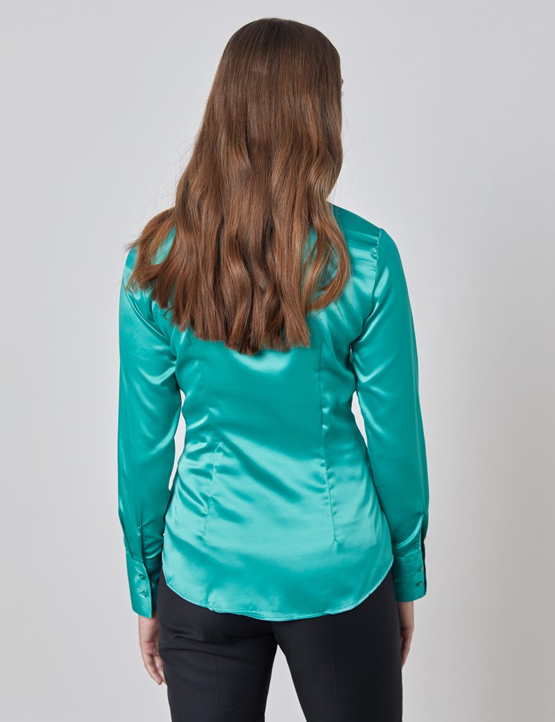 Plain Satin Stretch Women S Fitted Shirt With Single Cuff In Jade Hawes And Curtis Uk