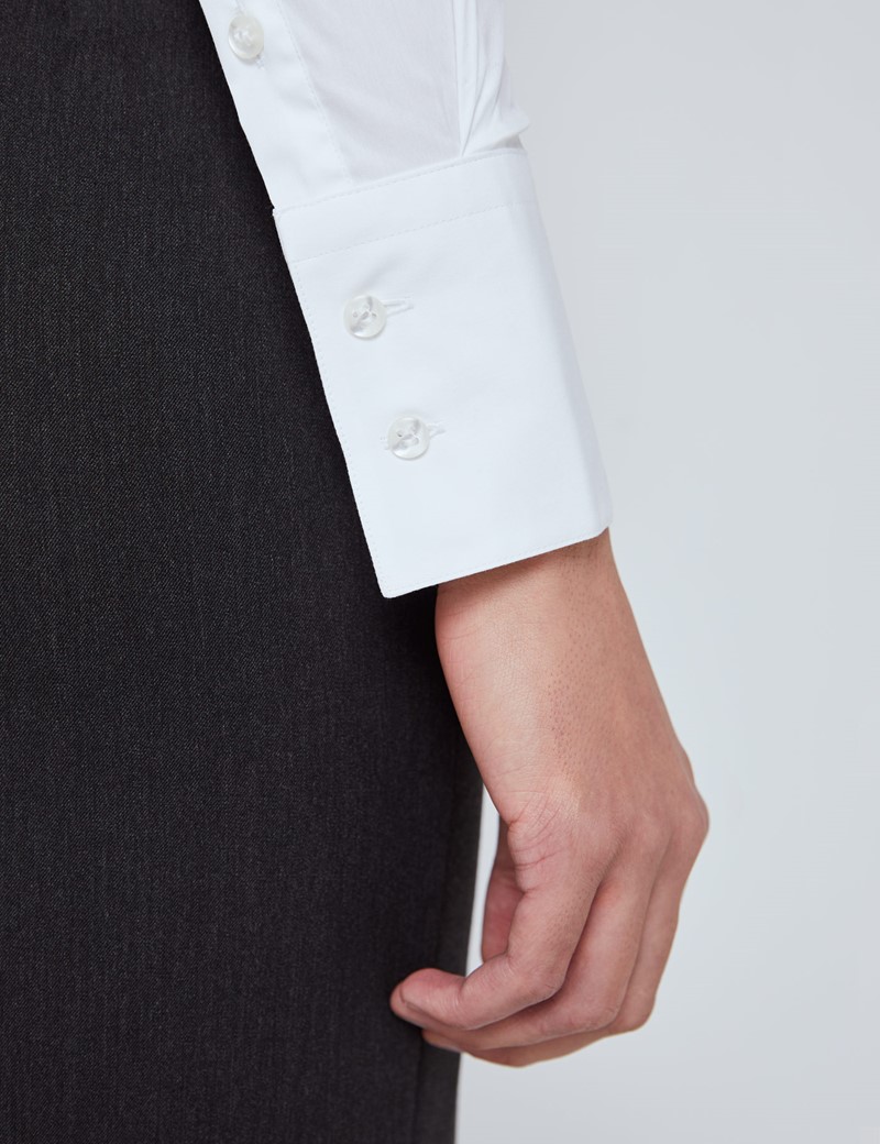 Women's White Luxury Cotton Nylon Fitted Shirt - Single Cuffs