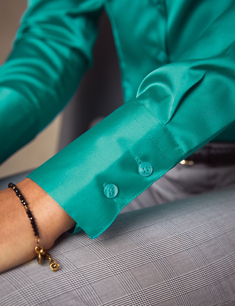 Women's Peacock Green Fitted Satin Shirt - Single Cuff | Hawes & Curtis