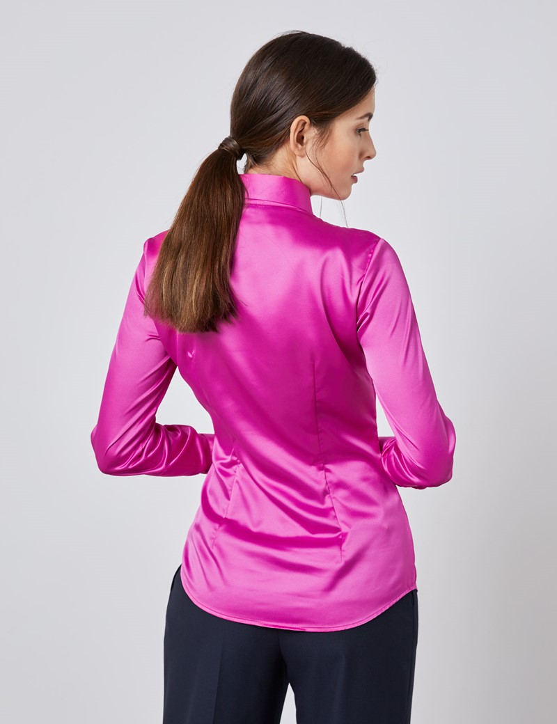 Women's Hot Pink Fitted Satin Shirt - Single Cuff | Hawes & Curtis