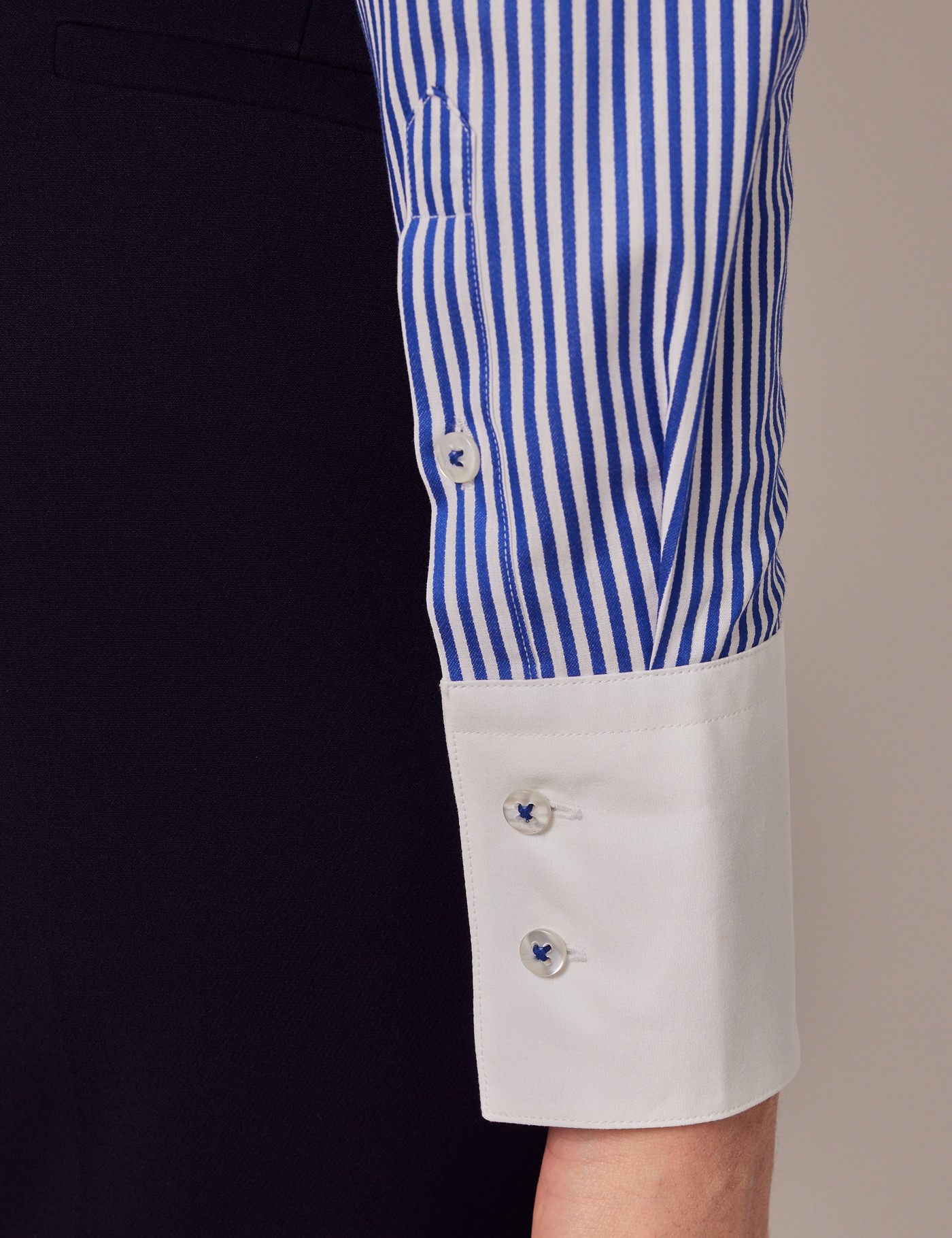 Navy & White Stripe Fitted Shirt With White Collar & Cuffs Hawes & Curtis