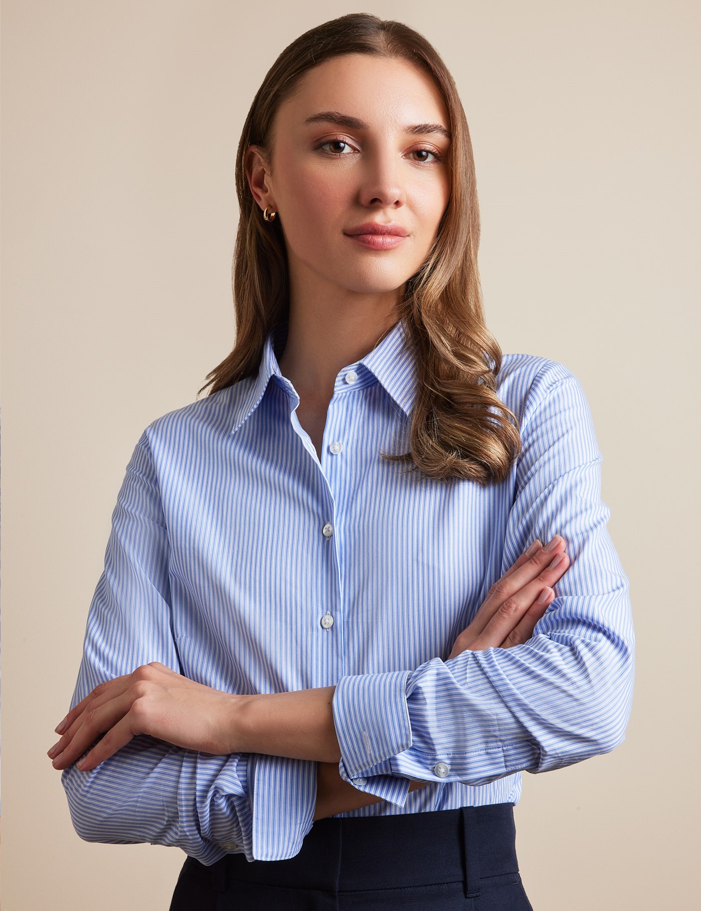 & Fitted Blue & Stripe Shirt