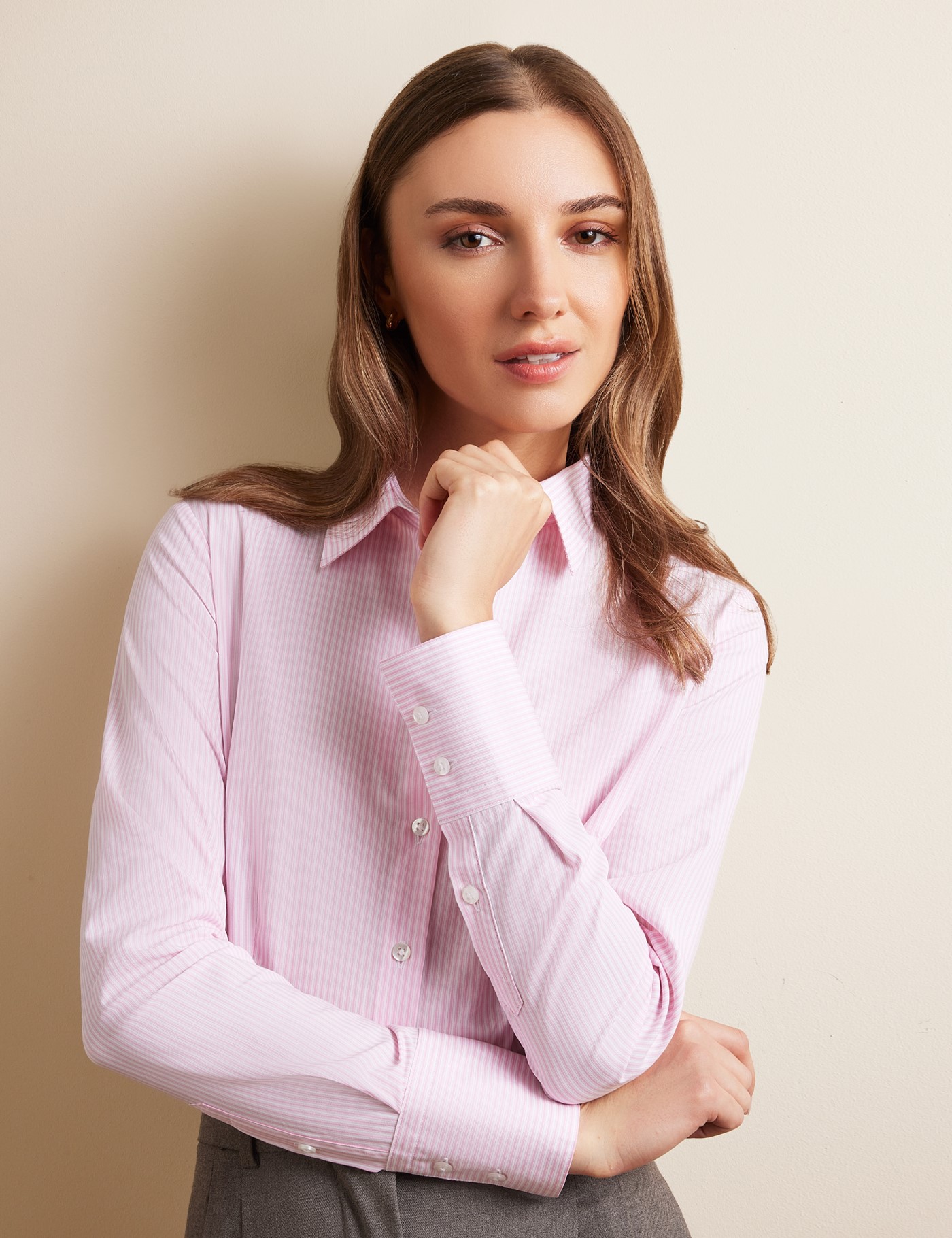 & Fitted Pink & Stripe Shirt