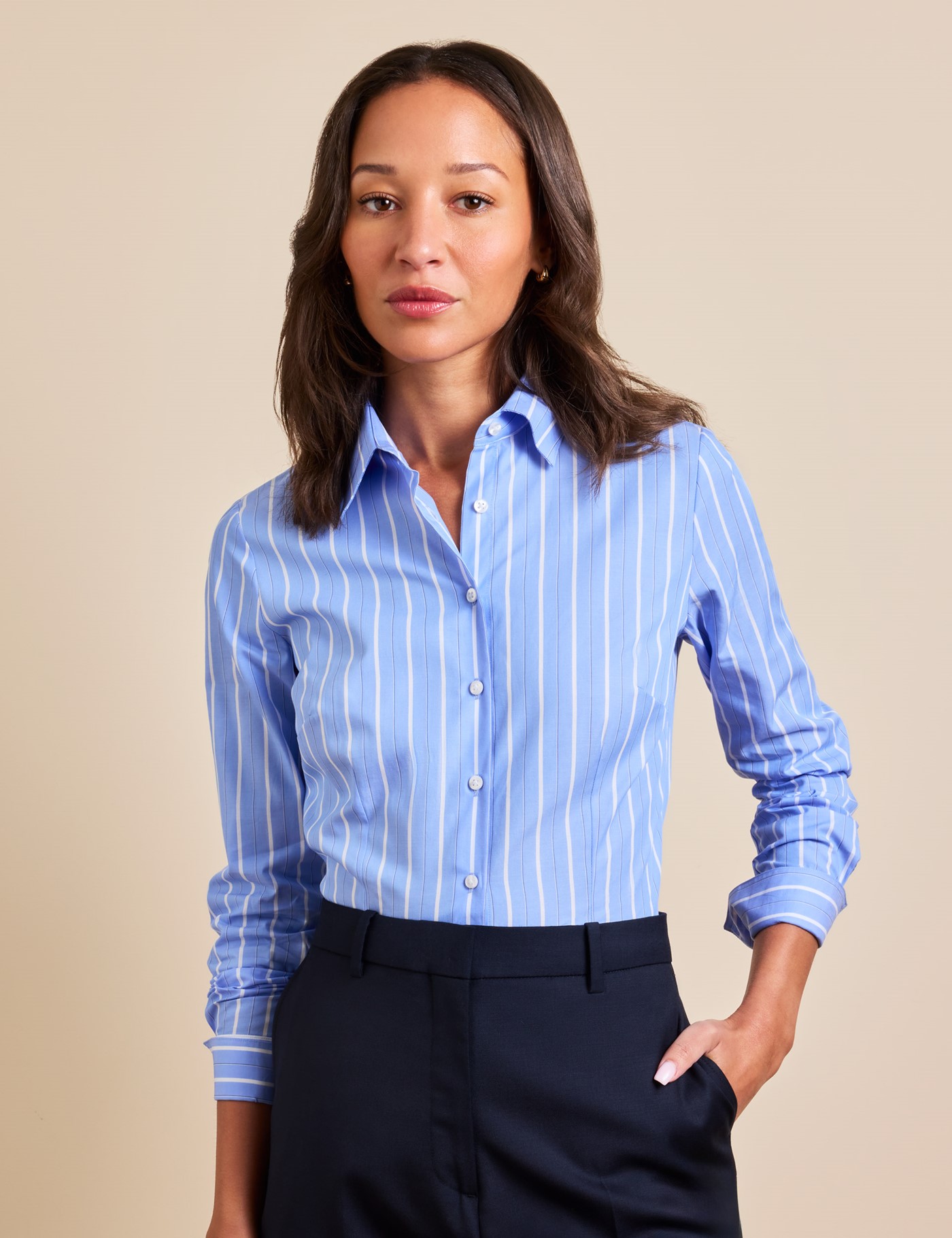 Hawes & Curtis Fitted Blue & White Stripe Shirt Size: 20 (UK 22)