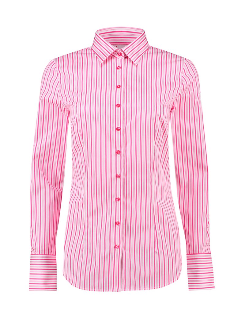 Women's White & Pink Stripe Fitted Cotton Shirt - Single Cuff | Hawes ...