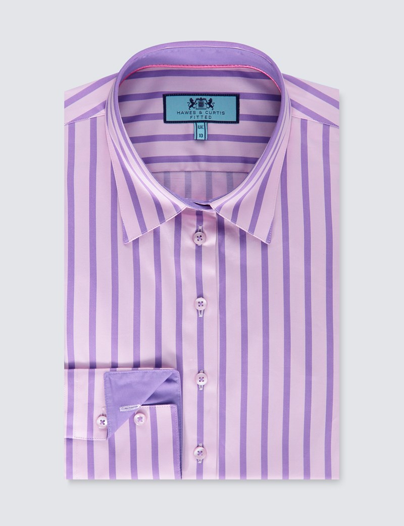 Women's Pink & Purple Stripe Fitted Shirt With Contrast Detail - Single ...