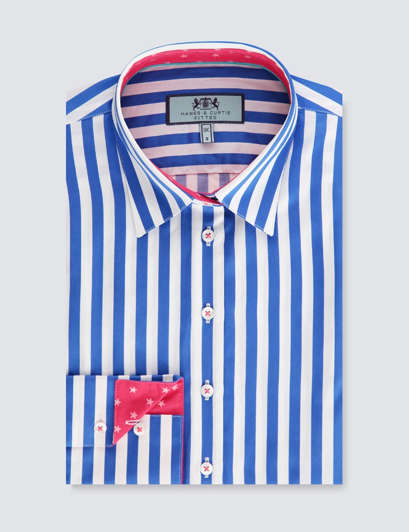 Women's Blue & White Bengal Stripe Fitted Shirt - Single Cuff | Hawes ...