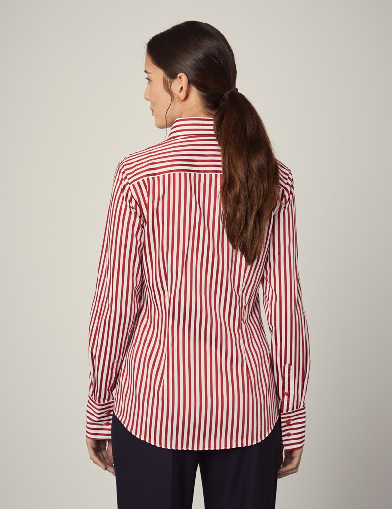 Women's White & Red Stripe Fitted Slim Shirt With Contrast Detail ...