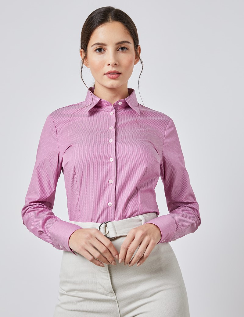 women's pink and white striped shirt