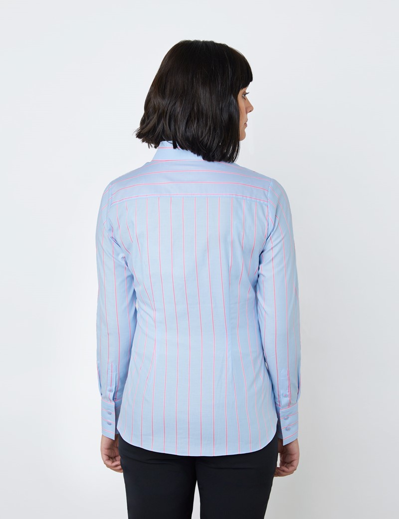 Cotton Women's Fitted Shirt with Fine Stripes Design in Light Blue ...