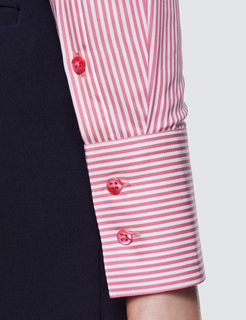 Women's Pink & White Fine Stripe Fitted Cotton Stretch Shirt
