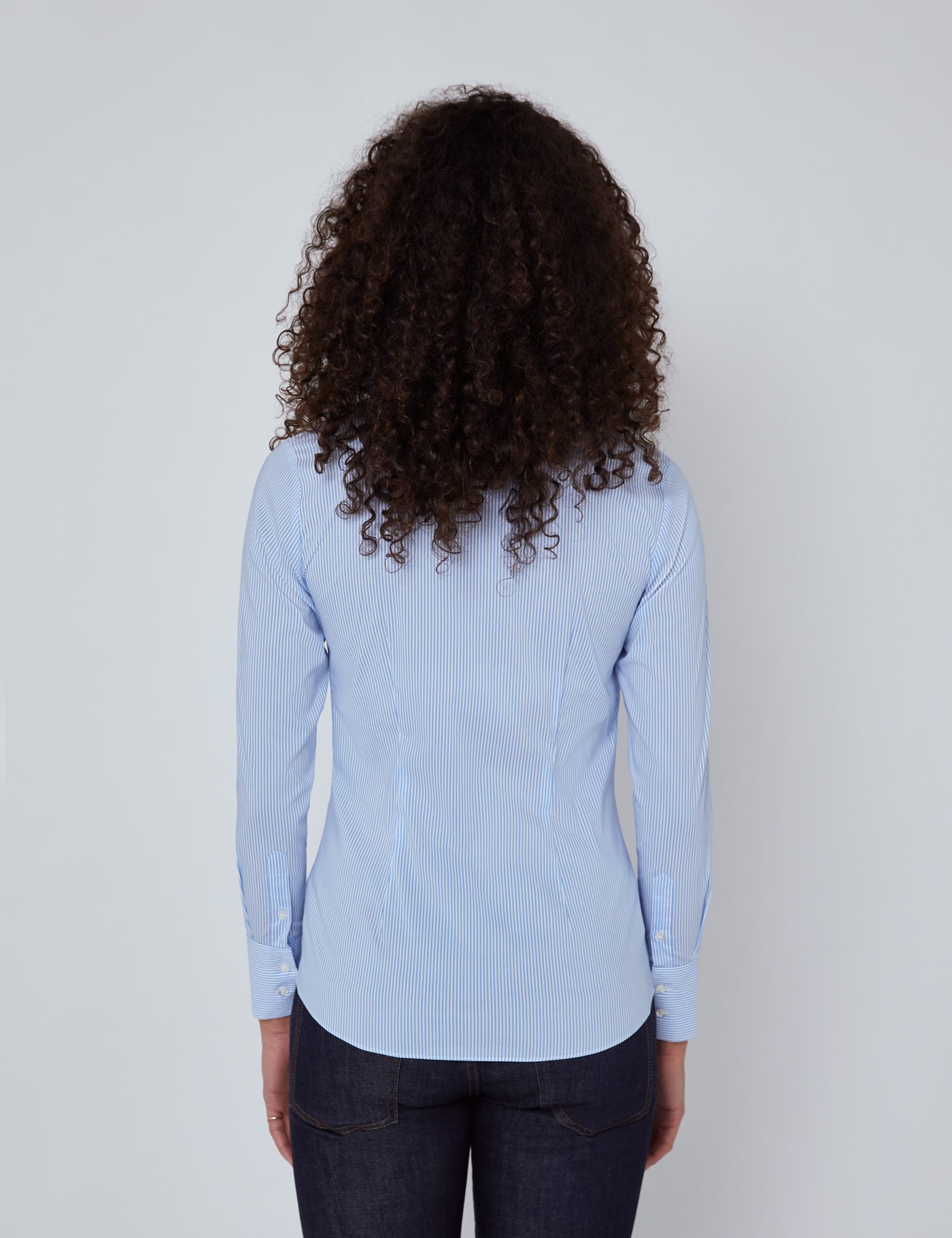 Cotton Nylon Stripes Women's Fitted Shirt in Blue & White Hawes