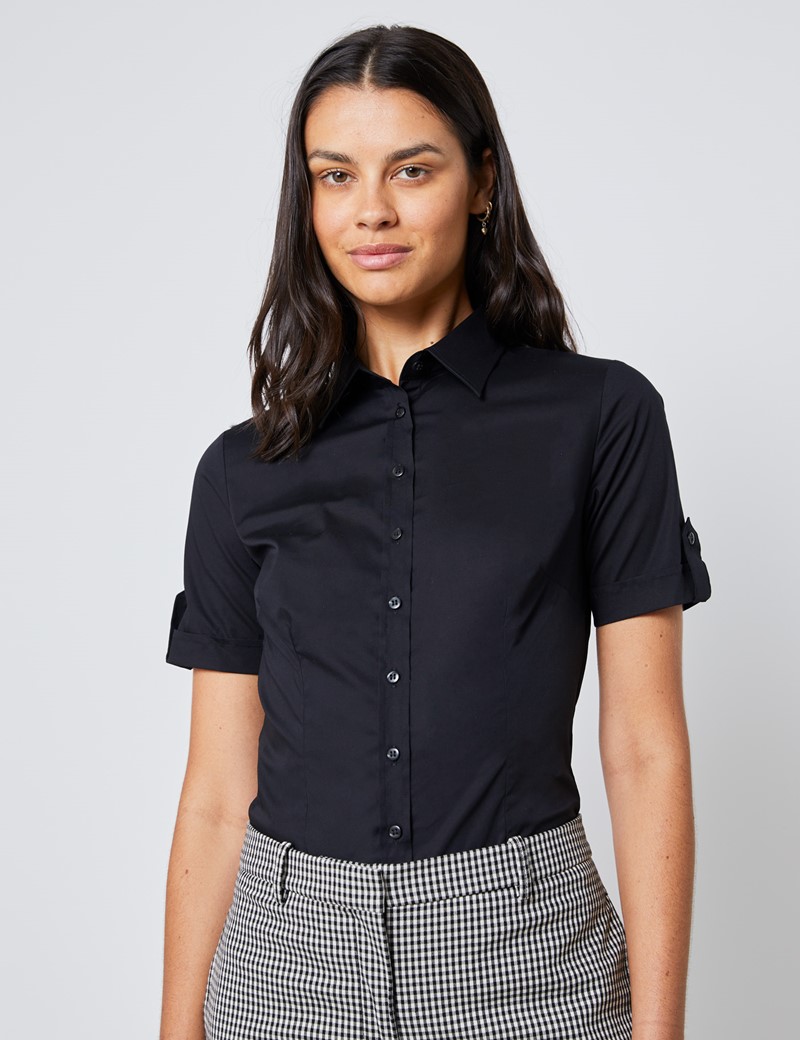 Womens Black Fitted Short Sleeve Shirt Hawes And Curtis