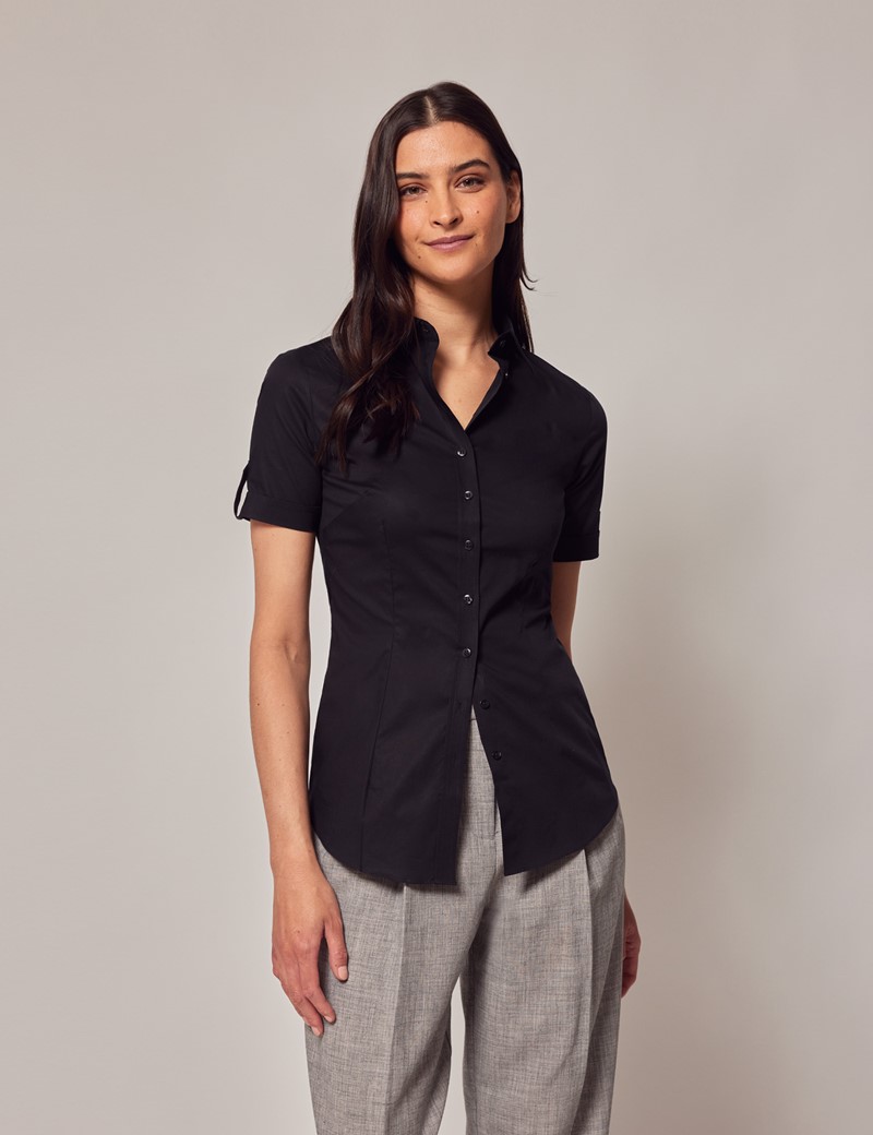 Women's Black Fitted Short Sleeve Shirt | Hawes & Curtis