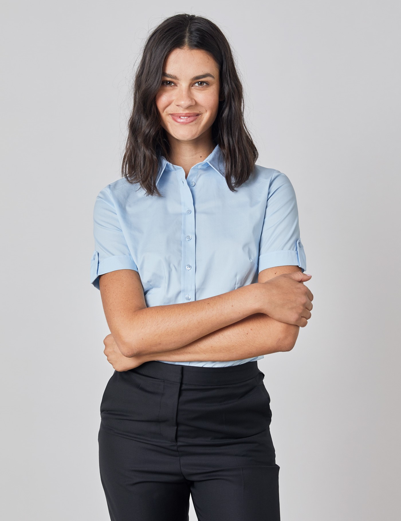 ladies blue short sleeve shirt