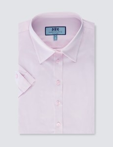 Kurzarm Bluse – Slim Fit – Baumwollstretch – rosa