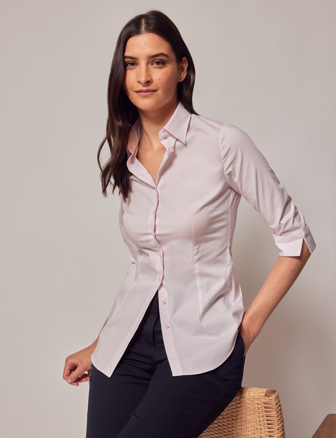 Women's Pink Fitted Short Sleeve Shirt | Hawes & Curtis