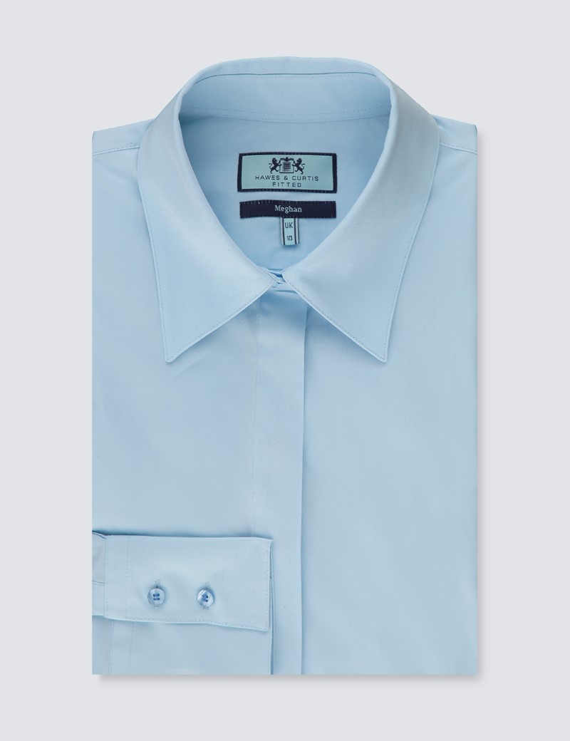 Women's Ice Blue Fitted Cotton Stretch Shirt With Concealed Placket
