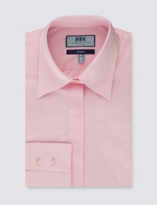 Women's Pink Fitted Cotton Stretch Shirt With Concealed Placket  - Single Cuff