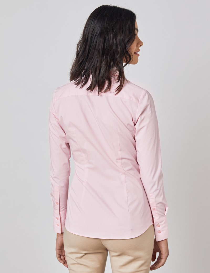 Women's Pink Fitted Cotton Stretch Shirt With Concealed Placket - Single Cuff