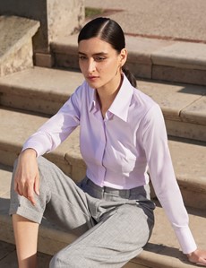 Women's Pink Fitted Cotton Stretch Shirt With Concealed Placket  - Single Cuff