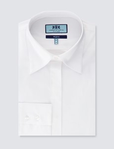 Women's White Fitted Cotton Stretch Shirt With Concealed Placket  - Single Cuffs