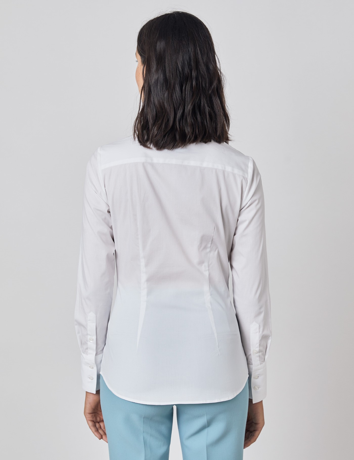 Cotton Stretch Plain Women S Fitted Shirt With Concealed Placket And Single Cuff In White
