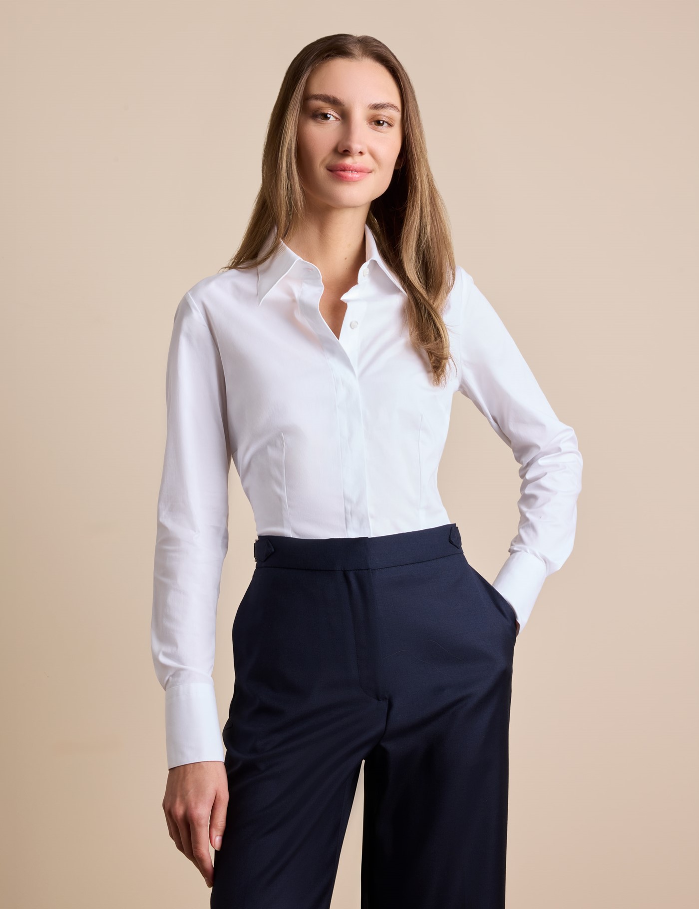 Hawes & Curtis Fitted White Shirt | Concealed Placket Size: 10 (UK 12)