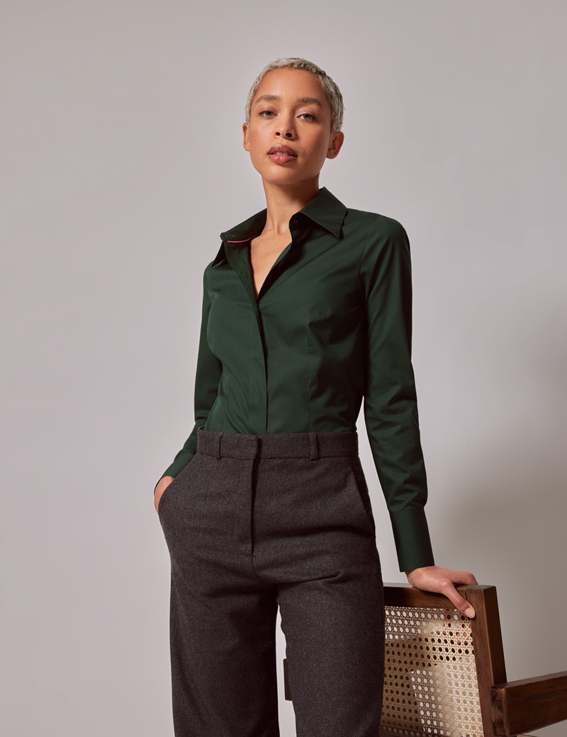 Buy Men's Elegant Monotone Dark Green Shirt Online | SNITCH