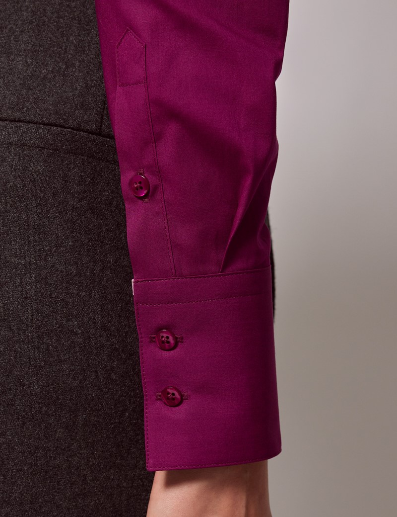 Women's Burgundy Cotton Stretch Fitted Shirt With Contrast Detail