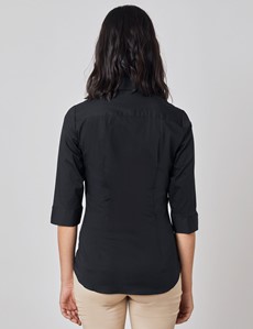 Women's Black Fitted 3 Quarter Sleeve Cotton Shirt