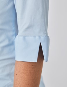 Bluse mit 3/4-Arm – Slim Fit – Baumwollstretch – Eisblau