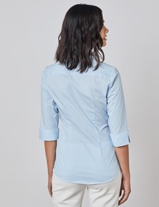 Women's Ice Blue Fitted Three Quarter Sleeve Cotton Shirt 