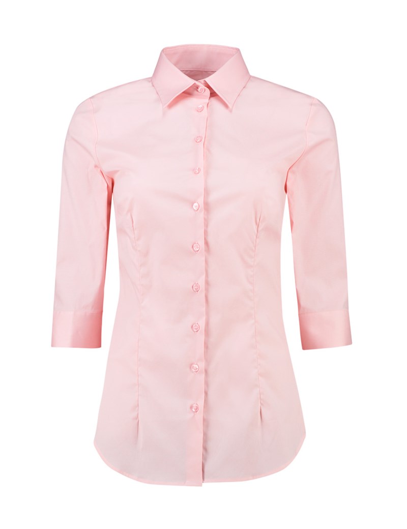 Women's Rose Pink Fitted 3 Quarter Sleeve Cotton Shirt Low Collar