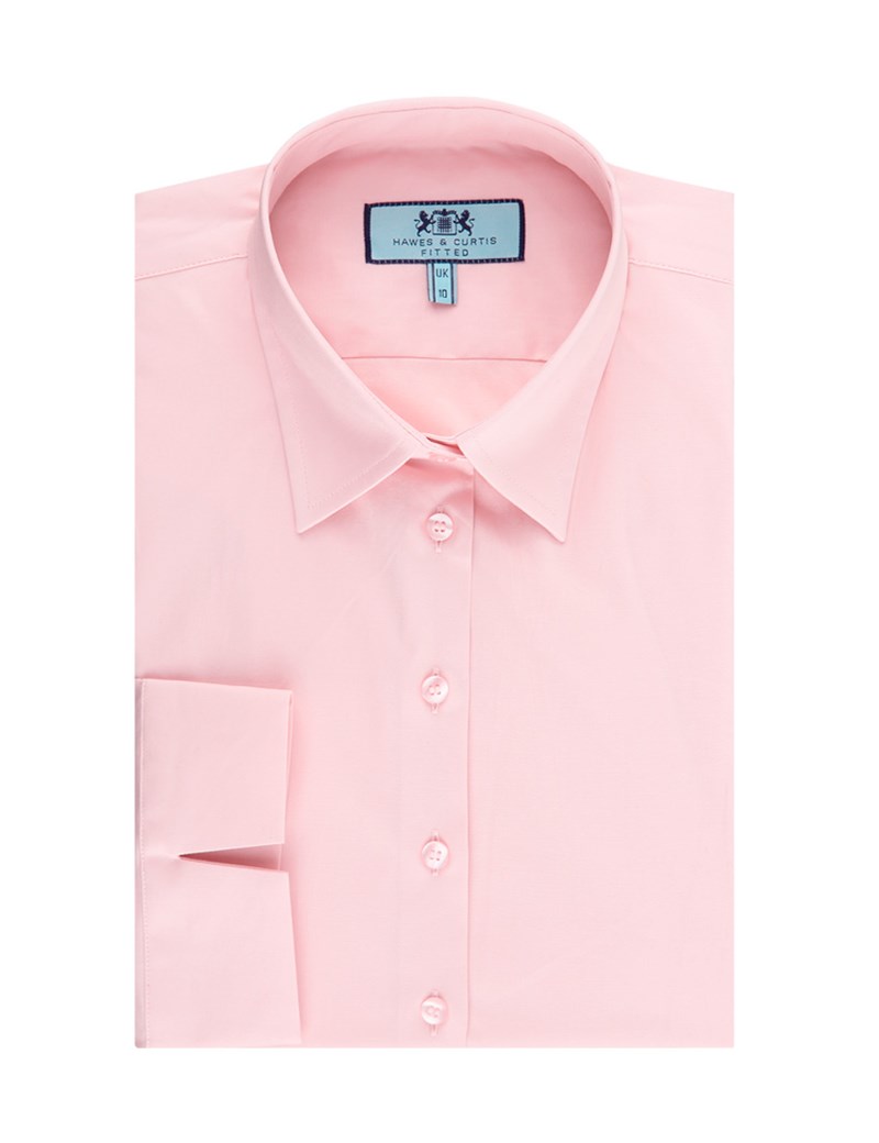 Women's Pale Pink Fitted Three Quarter Sleeve Shirt - Low Collar ...