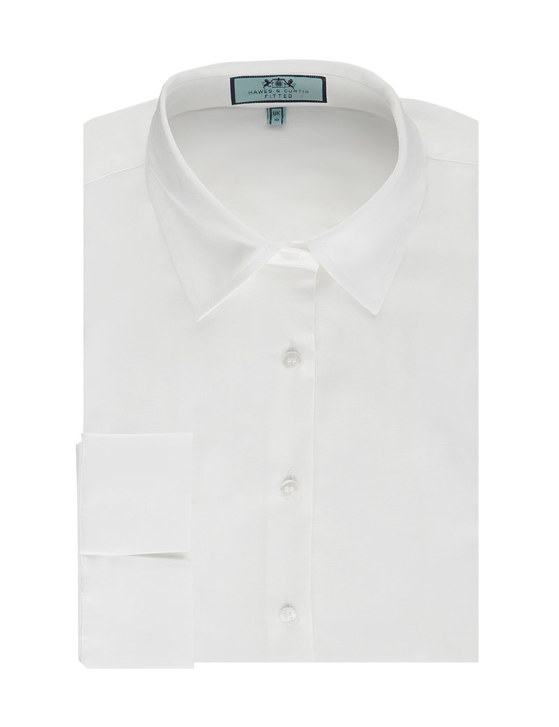 Women's White Fitted 3 Quarter Sleeve Cotton Shirt - Low Collar | Hawes ...