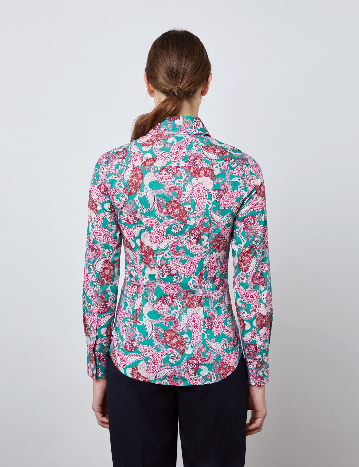 Women's Paisley Fitted Shirt with Vintage Collar in Green & Rusty Pink ...