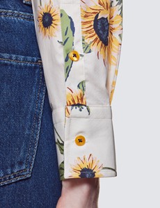 Bluse – Slim Fit – Baumwollstretch – creme gelb Blumen