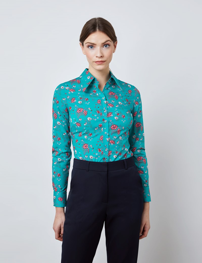 FIRERO Women Buttons O-Neck Short Sleeve Floral Print Buttons Cotton Linen Vintage Tops 