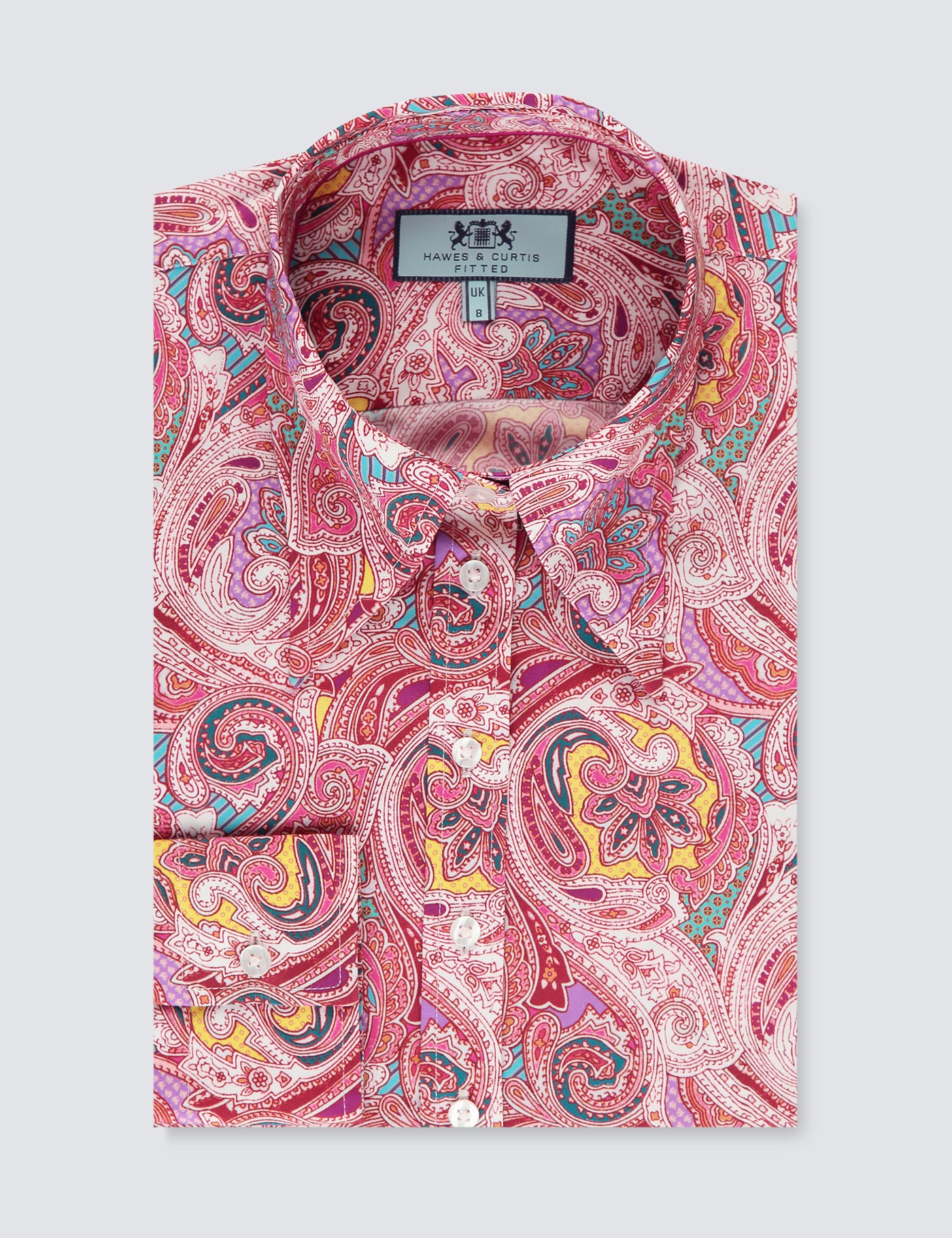 Cotton Women's Paisley Print Fitted Shirt with Vintage Collar in Wine ...